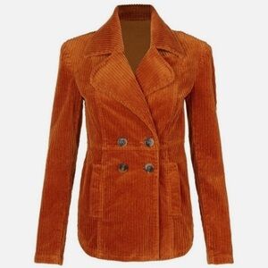 Cabi corduroy ‘Professor Peacoat’, double breasted, burnt orange size M